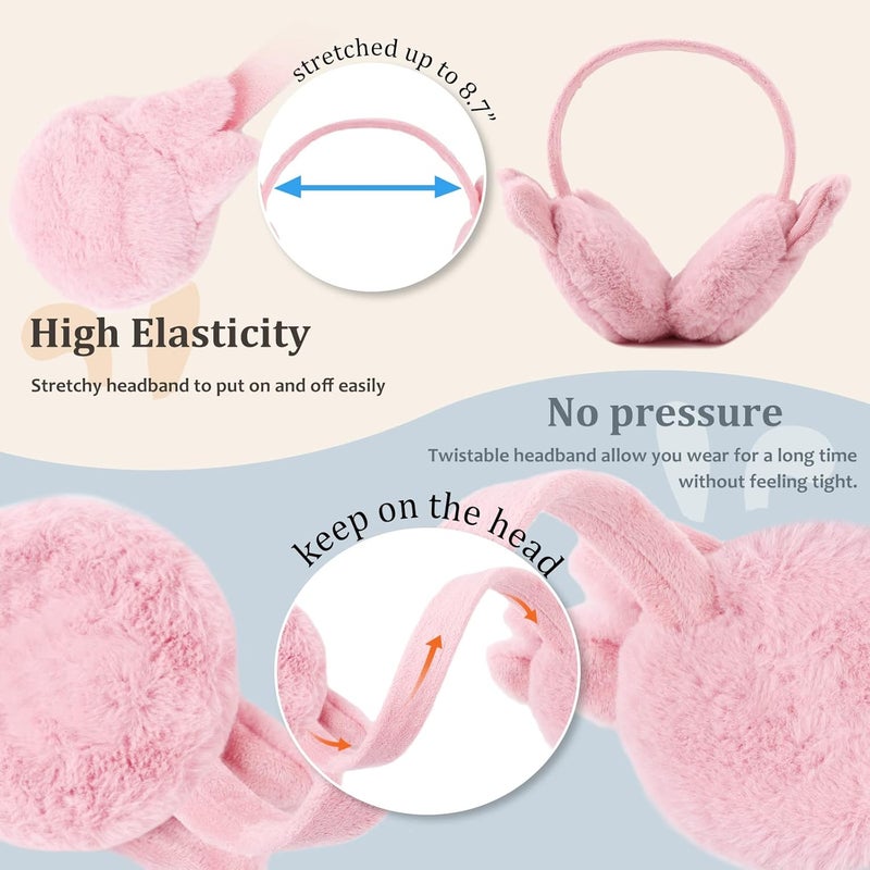 Peecabe Winter Kids Earmuffs Warm Girl Ear Muffs For Toddler Kid Children Earmuff with Cat Ears Girls Ear Warmer (Pink Bunny) - Image 4